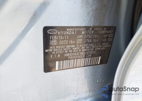 2011 Hyundai Elantra Gls (Ulsan Plant) from USA, damaged, VIN KMHDH4AE9BU107650